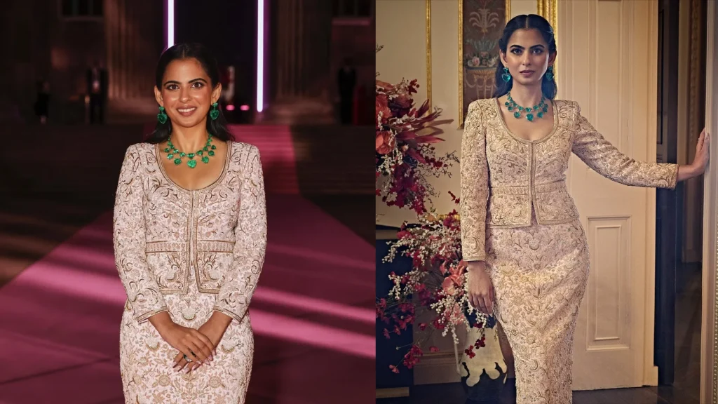 अबू जानी संदीप खोसला द्वारा डिज़ाइन किया गया Isha Ambani का पिंक बॉल लुक