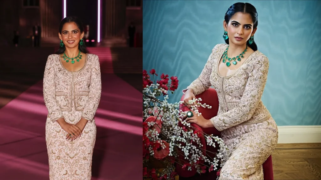 अबू जानी संदीप खोसला द्वारा डिज़ाइन किया गया Isha Ambani का पिंक बॉल लुक