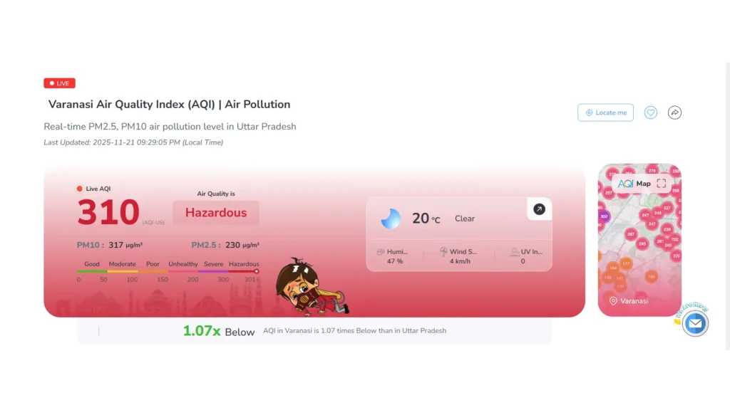 Banaras की हवा ‘खराब’ श्रेणी में पहुंची